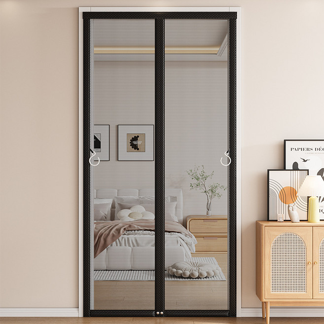 찢어지지 않는 일체형 현관 방충망 간편설치 자석 벨크로 현관모기장, 블랙