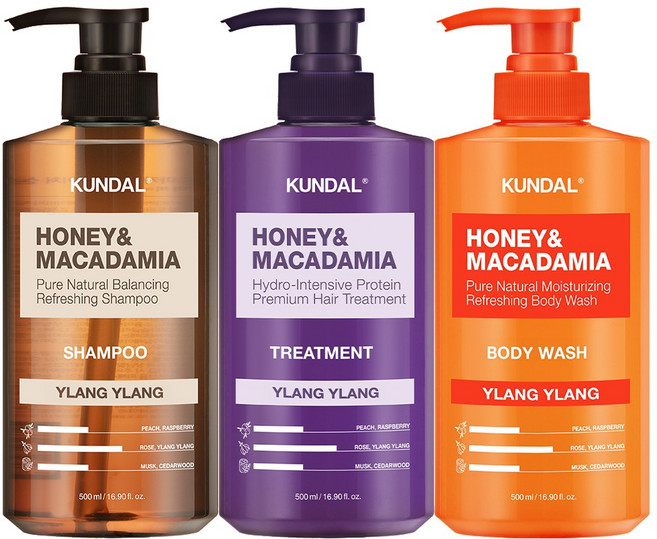 쿤달 네이처샴푸500ml+트리트먼트500ml+바디워시500ml 일랑일랑향, 3개, 500ml