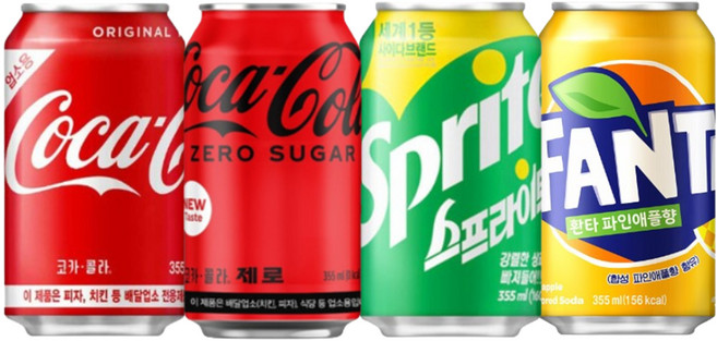 뚱캔 4종 혼합 업소용 코카콜라+코카콜라 제로+스프라이트+환타 파인애플 355ml 총24캔 세트