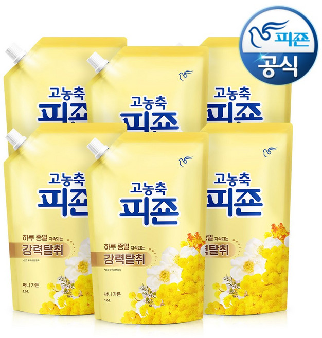 피죤 고농축 강력탈취 오리지널 섬유유연제 써니가든 리필, 1.6L, 6개