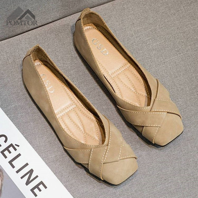 POMTOR 여성용 베이직 발편한 짜임 말랑 플랫슈즈