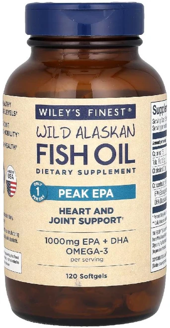 윌리스 파이니스트 Wileys Finest 야생 알래스카 피쉬 오일 에이코사펜타엔산 함량 소프트젤 120정 WIF-00420, 1개 - 쿠팡
