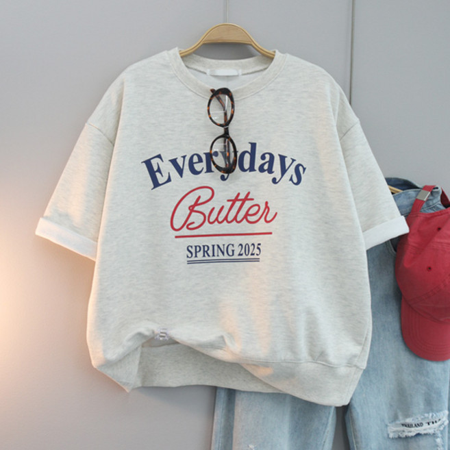 달콩 여성 SPRING레터링반팔맨투맨 칠부맨투맨 오버핏