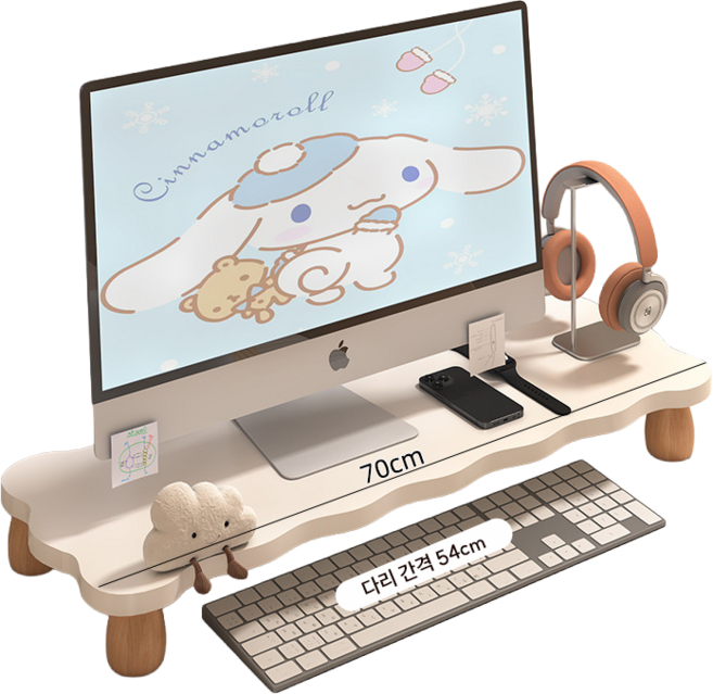 루비바 클라우드 고밀도 우드 모니터 받침대 스탠드, 화이트