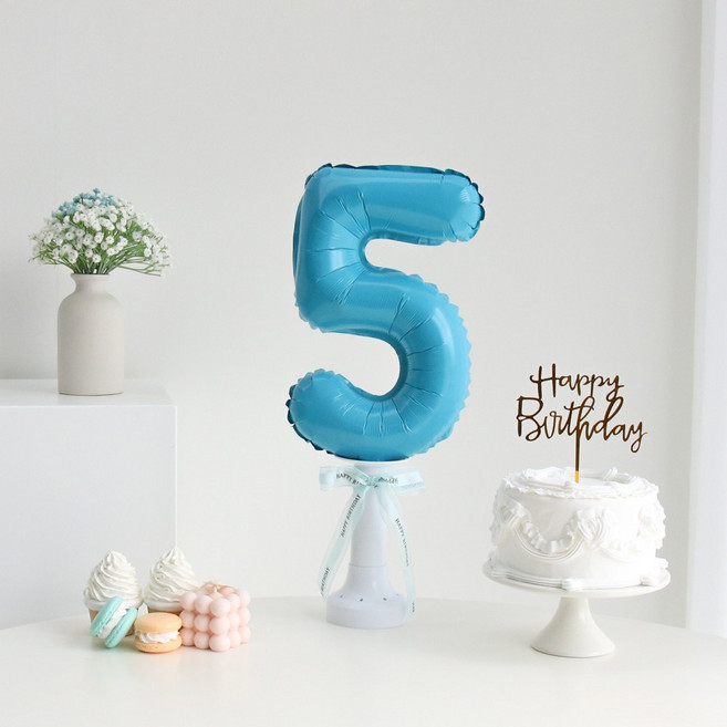 이벤트홀릭 숫자 풍선 스탠드 세트 생일파티용품 기념일, 5, 1개, 블루