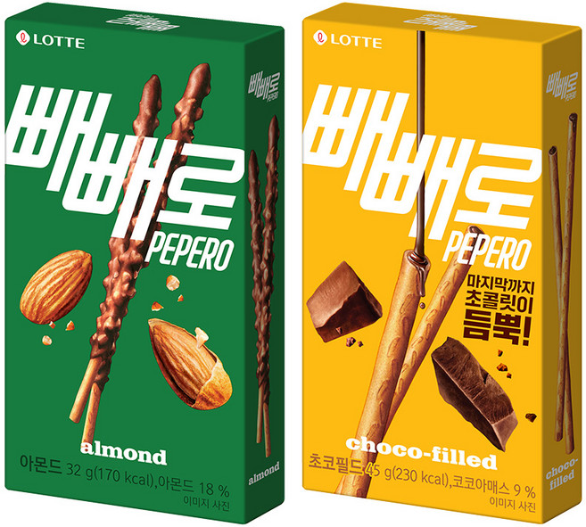 롯데 누드 빼빼로 45g+아몬드 빼빼로 32g, 37g, 30개