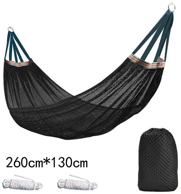 戶外吊牀防側翻網狀鞦韆加厚冰絲成人室內搖牀雙人吊椅便攜, 1個, 黑色260*130+綁繩+收納袋:如圖所示