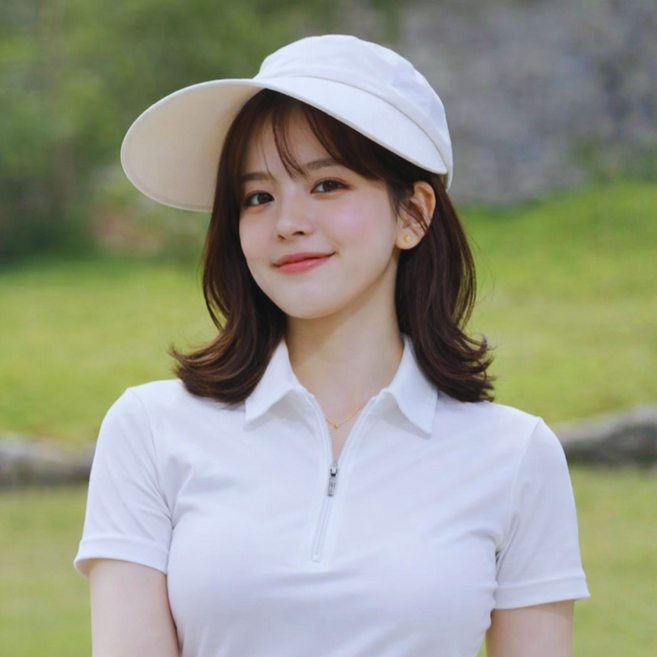 모노위브 여성 골프 와이드 썬캡 UV차단 얼굴가림 모자, 1개, 아이보리