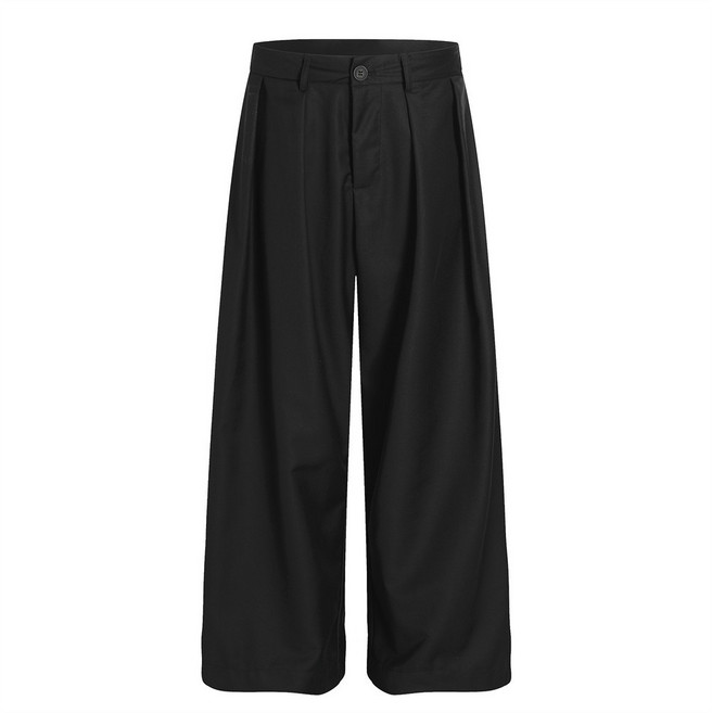 【美式復古雙壓褶】闊腿西褲 男士西褲 休閒褲 直筒褲 拖地褲 垂感闊腿長褲 純色百搭 高腰設計 商務休閒通勤