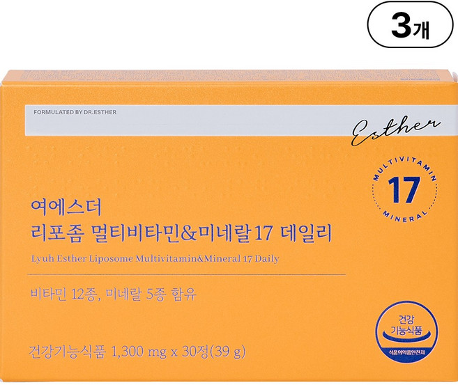 본사직영 여에스더 리포좀 멀티비타민 x 미네랄 17 데일리, 3개, 30정
