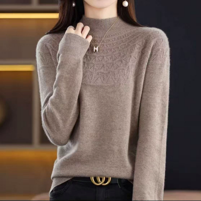 MIZ DAY 여성 눈꽃 패턴 반목 긴팔 니트티