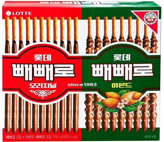 빼빼로 레트로 세트 x 3팩 초코2개 + 아몬드2개 총 12개입, 156g, 4개
