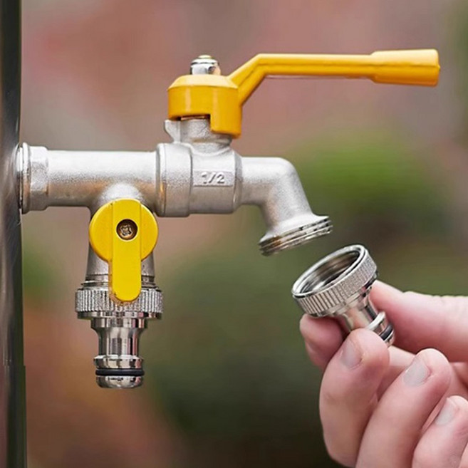 야외용 수도꼭지 2구 밸브 독립 제어 실내겸용 정원 관리, 1개