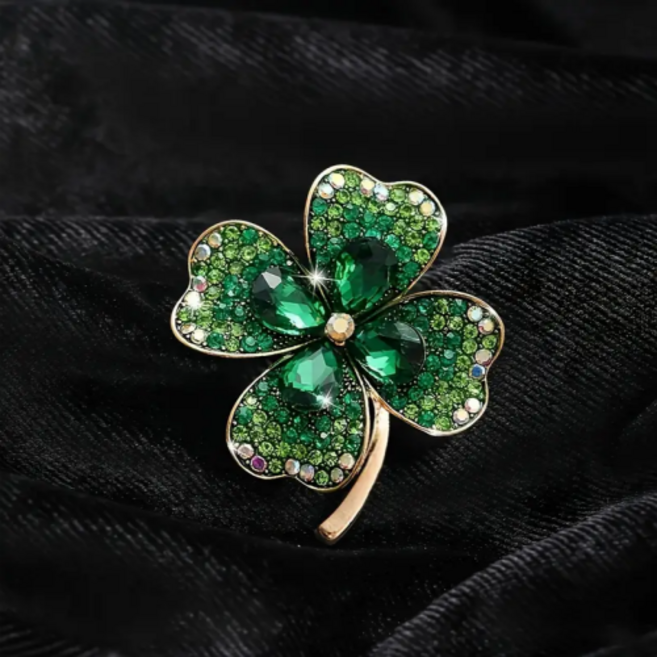 론조모니 행운을 주는 큐빅 네잎클로버 패션 브로치