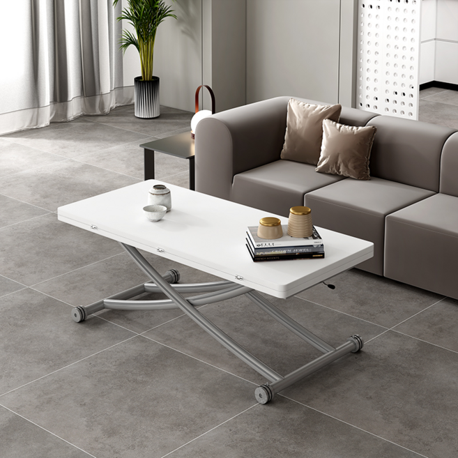 [로만가구] 트랜스폼 높이조절 거실 리프트 테이블 폴딩 확장형 접이식 식탁 원목 탁자, 화이트