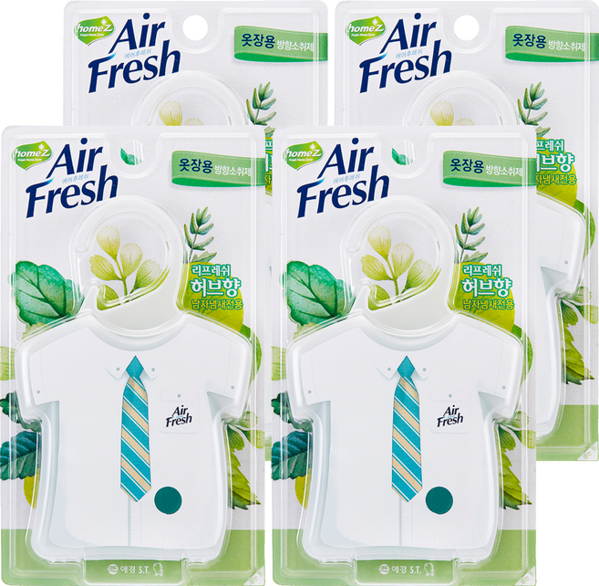 홈즈 에어후레쉬 옷장용 탈취제 리프레쉬 허브향 본품, 32g, 4개