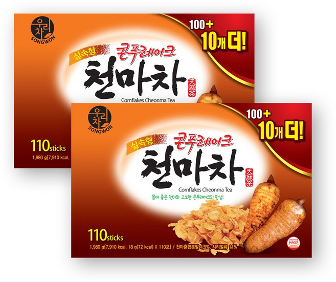 송원 우리차 콘푸레이크 천마차 + 바나바잎차 40T, 18g, 2개, 110개입
