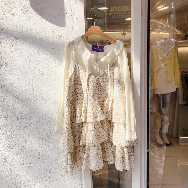 루즈핏 캉캉 프릴 미니 뷔스티에 끈 원피스