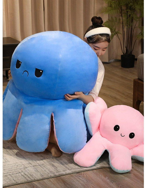 네오포스트 대형 대왕 문어인형 감정 반전 큰 문어양면 리버시블 인형 아기 여친 생일 선물, 길이 20cm, 1개, 핑크-진한 파란색(양면)