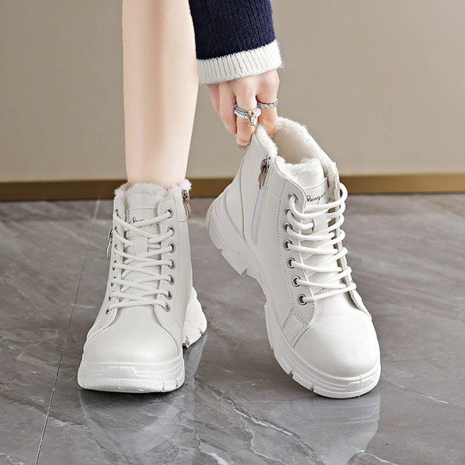 SAHINER 겨울 여성 털 안감 레이스업 워커 앵클부츠 BMX12