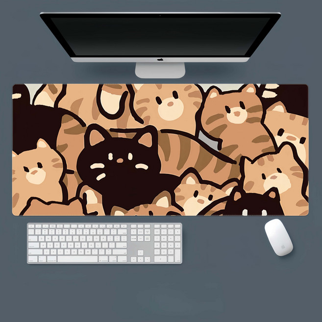 귀여운 캐릭터 고양이게이밍마우스패드 키보드 마우스 장패드 900*400*3MM, 1개, 고양이-04