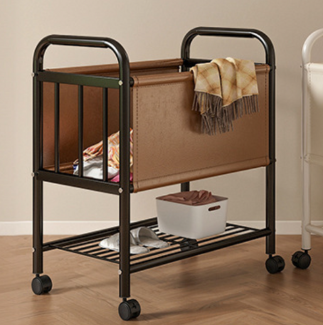 아리픽스 이동식 트롤리 빨래바구니 다용도 수납 360 회전 바퀴형 슬림 디자인, 블랙BL60, 2단