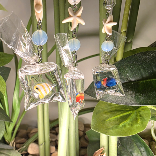 바닐라제이 봉지 열대어 물고기 조개 오션키링 핸드폰고리 가방고리 열쇠고리, 1개, 레드피쉬