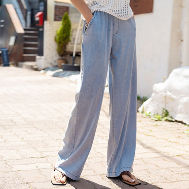 [나크21] (S~2XL) 여성 빅사이즈 아이스쿨링 썸머 밴딩 데님팬츠 DM52-P-22