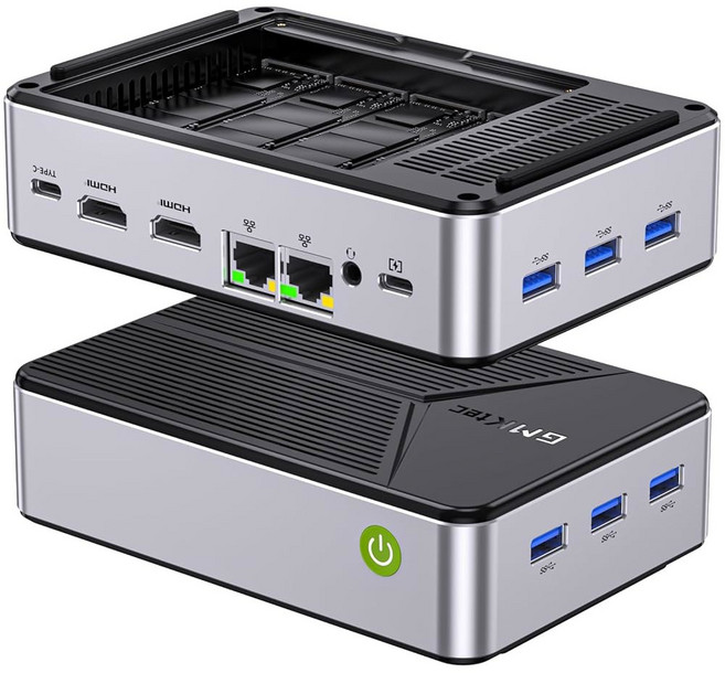 GMKtec 미니 PC NAS G9 플러스 인텔 N150 듀얼 부트 리눅스 데스크톱 컴퓨터 12GB DDR5 64GB EMMC M.2 SSD 4*M.2 슬롯 NIC 2.5Gb, G9 12+64+0-New