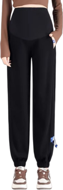 Makone 임산부 조커팬츠 솔리드 하이웨이스트 캐주얼 심플 편안한 루즈핏 트레이닝 바지