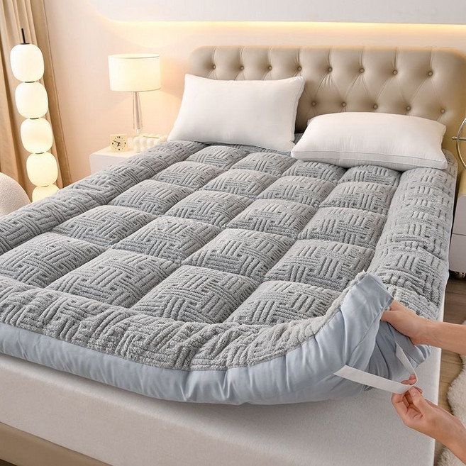 극세사 매트리스 폭신폭신 바닥 수면 매트 사계절 토퍼 매트리스, 회색