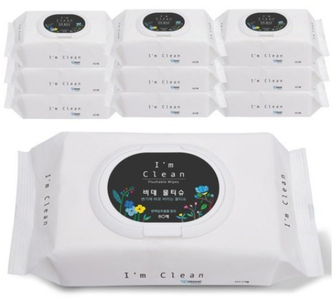 아임클린 화장실전용 비데 물티슈 캡형, 80매, 30개