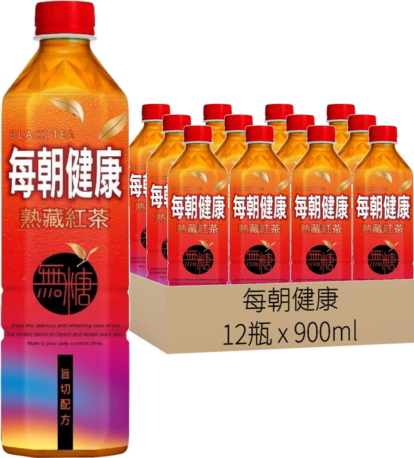 每朝健康 熟藏紅茶 無糖, 12瓶, 900ml