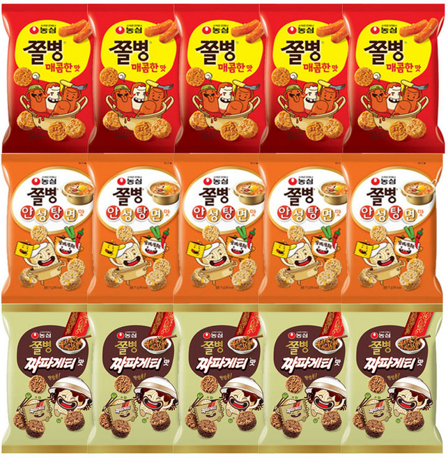 농심 쫄병 헤쳐모여 기획팩, 쫄병스낵 안성탕면맛 77g x 5p + 쫄병스낵 짜파게티맛 77g x 5p + 쫄병스낵 매콤한맛 82g x 5p, 1세트