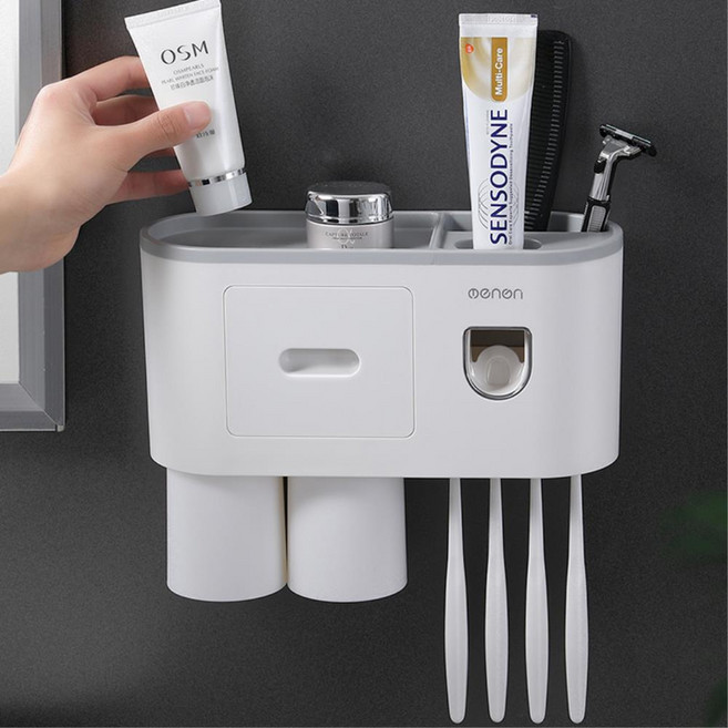 욕실 공간활용 자동치약짜개 수납 무타공양치컵 거꾸로칫솔컵 자취방 4인가족 싱글하우스 거치대, 더블, 1개