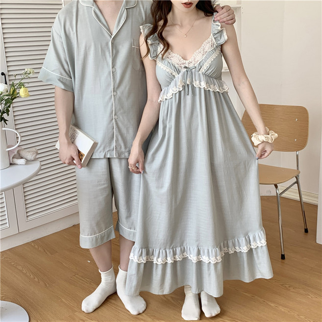 러빙리 그레이쉬 여름 반팔 커플 잠옷 순면 홈웨어 파자마 상하세트