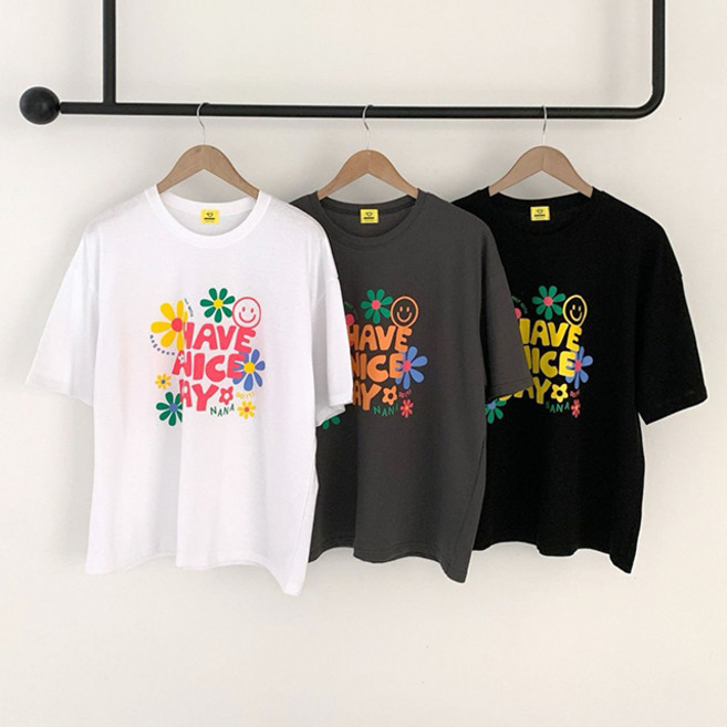 엘리즈데이 나이스데이나염반팔 여성티셔츠 박스티 나염반팔 반소매 라운드티 여름티 봄티