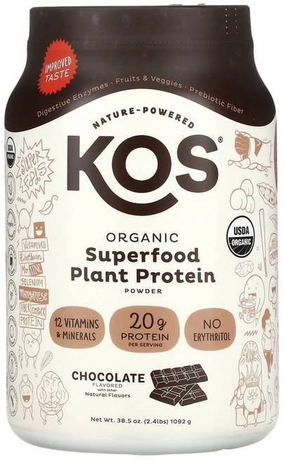 KOS 유기농 슈퍼 푸드 식물성 단백질 분말 초콜릿 1 092g(2.4lb) KOS (코스), 1179 g - 쿠팡