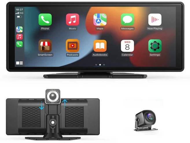 1080p 대시 캠 갖춘 10인치 휴대용 무선 자동차 플레이어 안드로이드 재생 화면, with REAR CAM