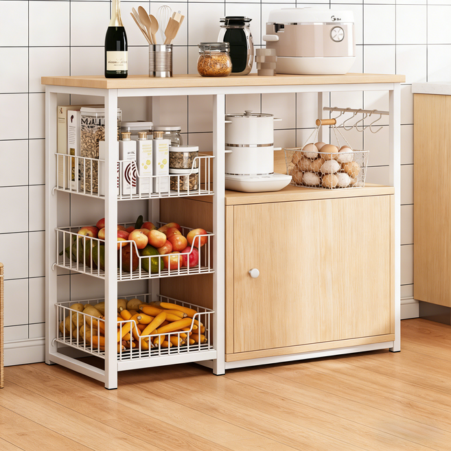 주방수납장 다용도 작업대 정수기다이 하부장 전자레인지선반, 3단, 목색의