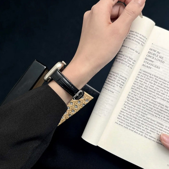 손목공방 애플워치 클래식 가죽 레더 스트랩, 1개, 슬림형 블랙