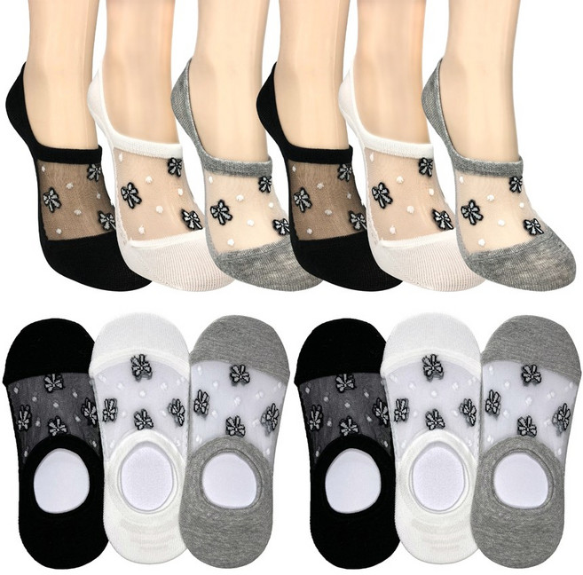 수한양말 여자 시스루 망사 페이크 삭스 덧신 리본 12켤레