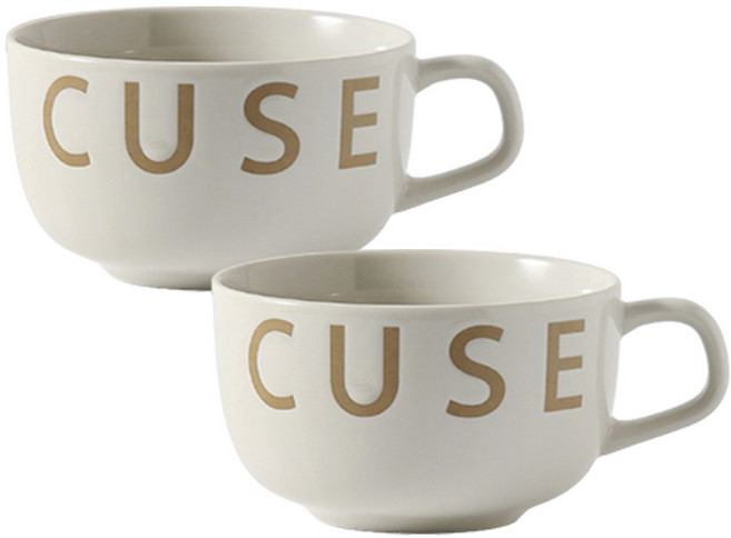 시라쿠스 일본 제작 레터링 요거트 수프 머그 스프컵 470ml, 2개, 브라운