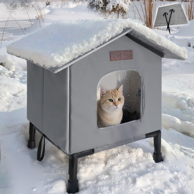 비와 눈 방지 야외 길고양이 겨울집 숨숨집 바닥 뜬, 1개, 회색
