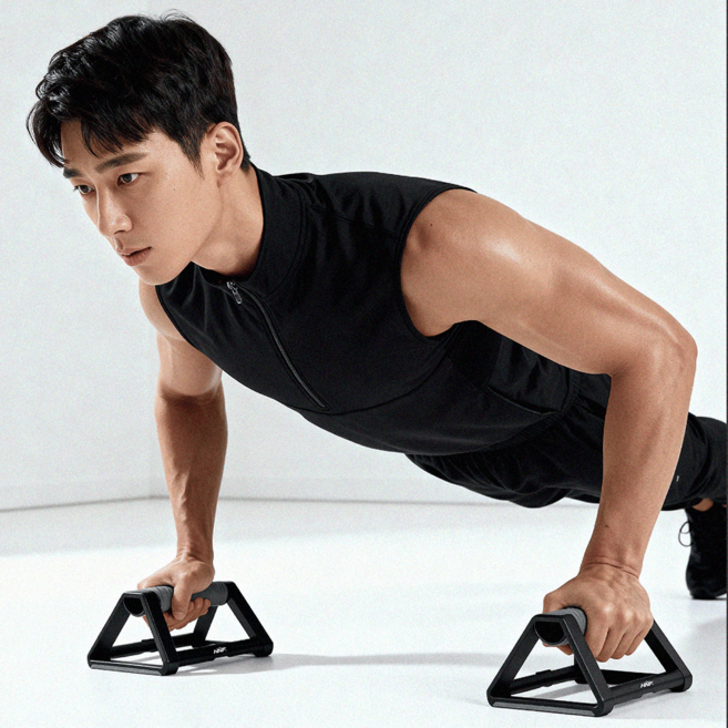 HNF 푸쉬업바 푸시업 플란체바 팔굽혀펴기기구 홈트레이닝 맨몸 가슴운동, 블랙+그레이 2개