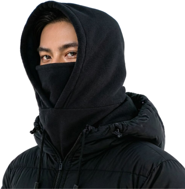 TOBIEN 올인원 후드 넥워머 바람막이 외출 러닝용, 1개, 블랙