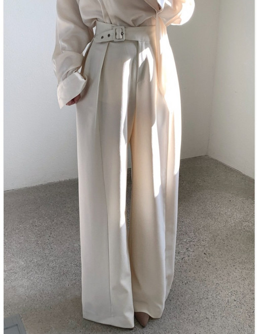 체인지쉬(change she)여성 와이드 정장 슬랙스 벨트형 심플 롱 팬츠