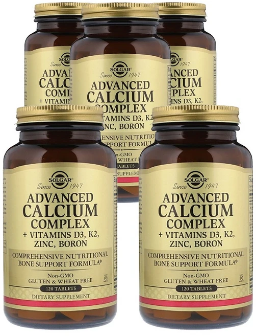 솔가 어드밴스 칼슘 컴플렉스 비타민D3 K2 아연 붕소 120정 -5개 Solgar Advanced Calcium Complex D3 K2 Zinc Boron, 1세트, 600정 - 쿠팡