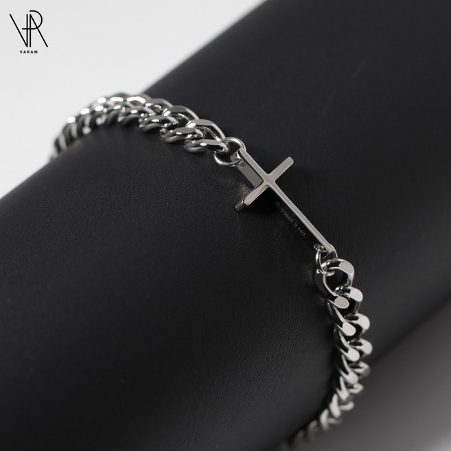 VARAM 써지컬스틸 무변색 십자가 체인 팔찌