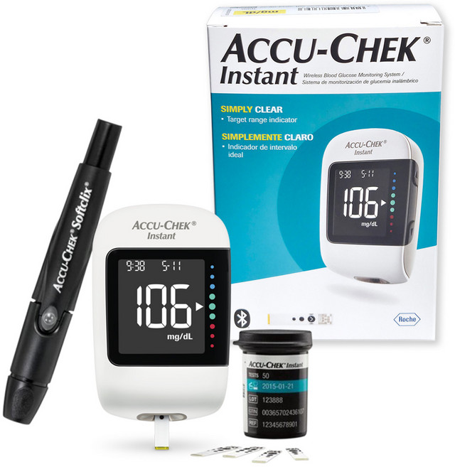 Accu-Chek 아큐첵 인스턴트 혈당측정기 Kit (개인용혈당측정기+일회용자동랜싯10개+소프트클릭스 채혈기+개인용혈당검사지 10개), 1개